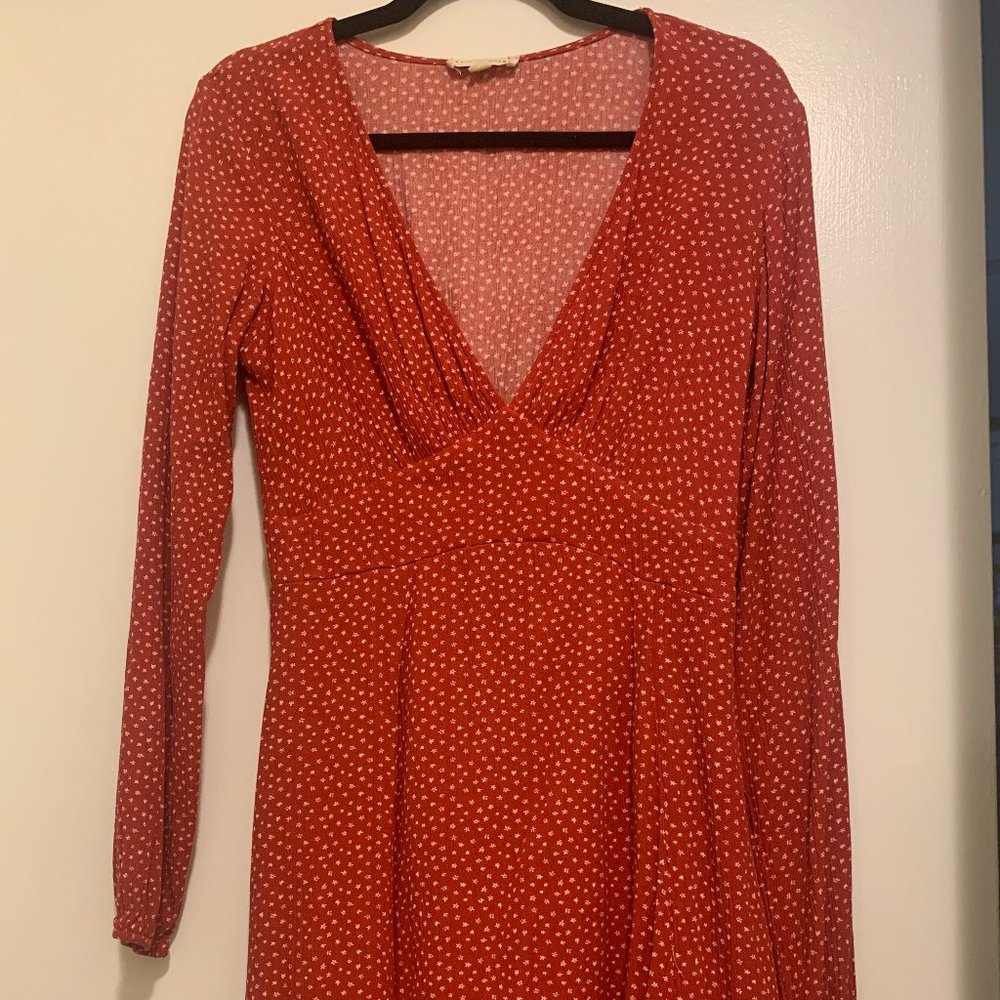 LA Hearts Red Floral Long Sleeve Mini Dress